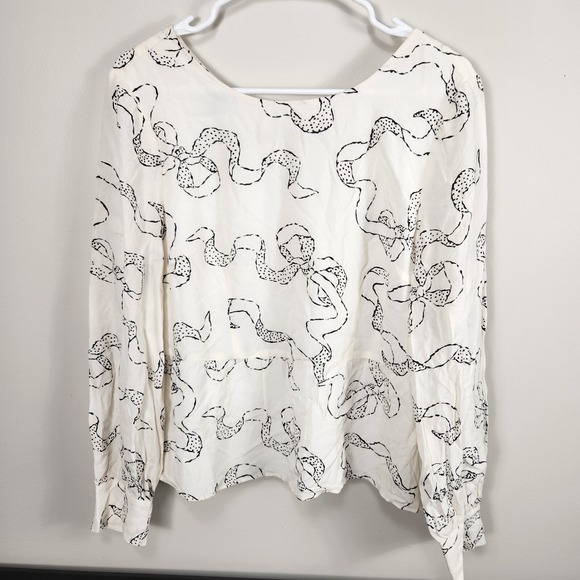 Talbots Tops - Talbots Womens‎ Bow Keyhole Blouse Size 8 Cream Black Peplum Long Sleeve